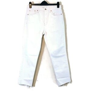 TOPSHOP White High Waisted Straight Leg Jeans Frayed Hems Women’s size 32 14